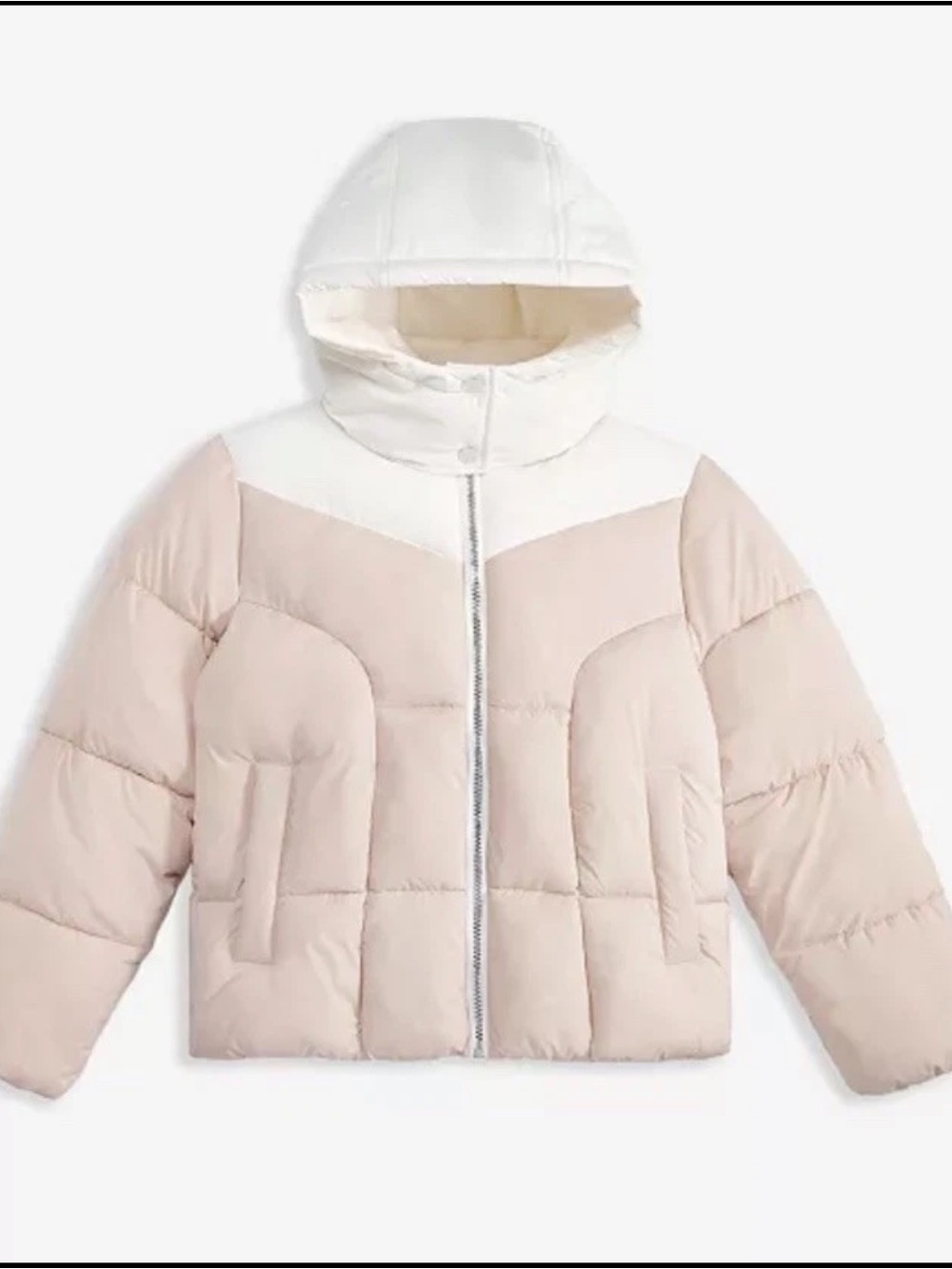 Sam Edelman Girls Hooded Colorblock Puffer Jacket Zip Pockets Lined Medium NWT